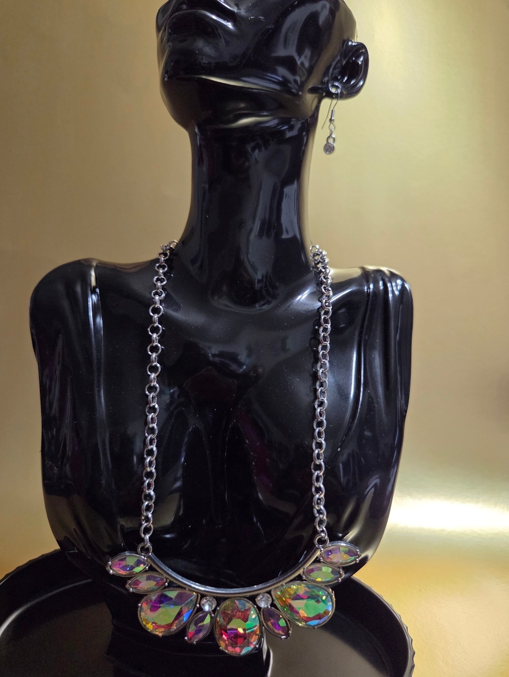 paparazzi Silver-Tone Iridescent Crystal Bib Necklace